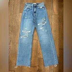Zara High Rise Wide Leg Distressed Jeans Size 28 / 6